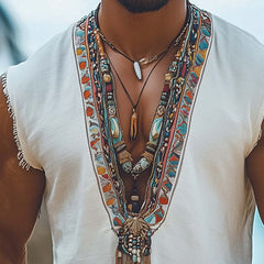 Men's Summer Retro Deep V Neck Embroidered Tank Top MTA0981D3U