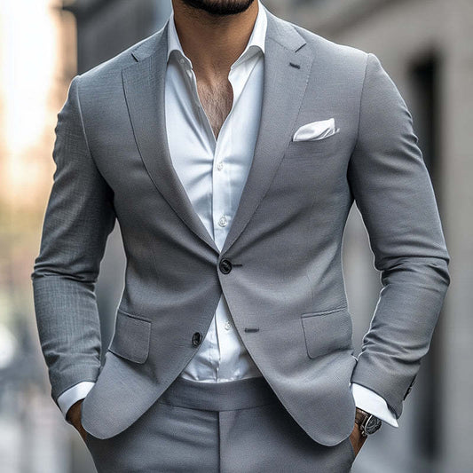 Men's Spring And Autumn Light Gray Two-Button Suit Blazer MTA0245D8U