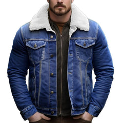 Men's Casual Teddy Fleece Insulated Long Sleeve Denim Jacket 23410323Y