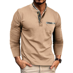 Men's Casual Henley Shirt with Camouflage Accents - Perfect for Everyday Wear