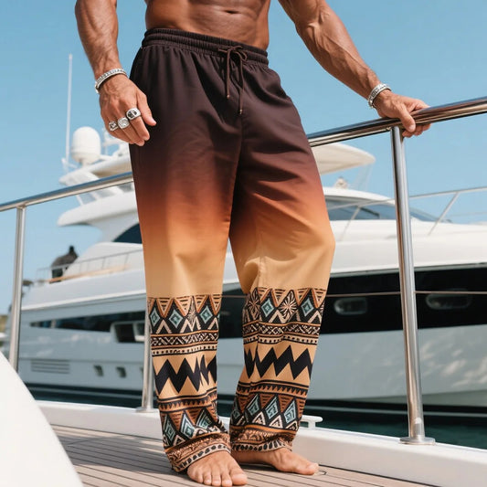 Gradient Beach Joggers with Tropical Print - Perfect for Summer Vacations