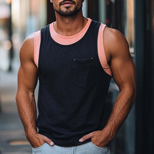 Men's Skin-friendly Cotton Contrast Color Stitching Tank Top MTA2552C4U