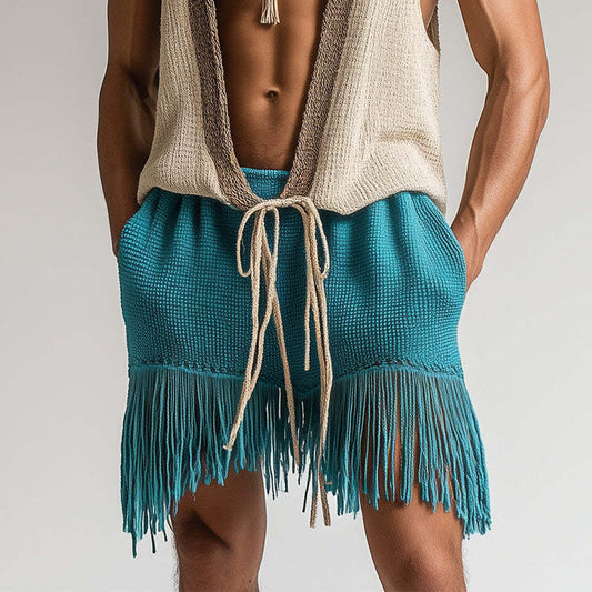 Men's Spring Fashion Towel Cloth Lace Up Sleeveless Shorts Set MTA0845D6P