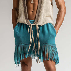 Men's Spring Fashion Towel Cloth Lace Up Sleeveless Shorts Set MTA0845D6P