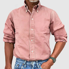 Solid Color Western Retro Shirt for Men - Button-Down Collar, Stylish Long-Sleeve, Casual Business Dress Style