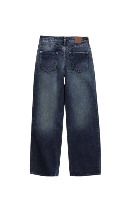 Colorful Graffiti Denim Wide-Leg Jeans and Classic Dark Blue Denim Wide-Leg Jeans