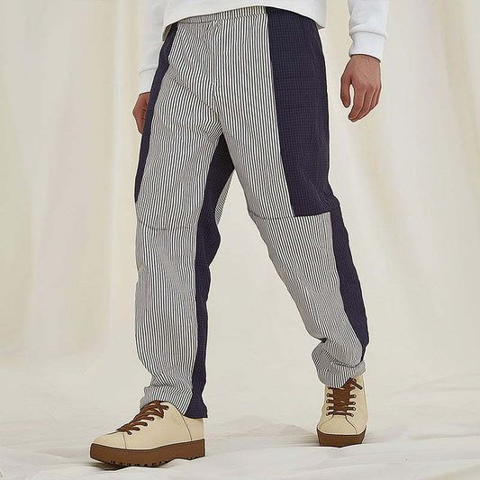 Men's Retro Casual Stitching Checkered Striped Trousers MTA0280D7TO