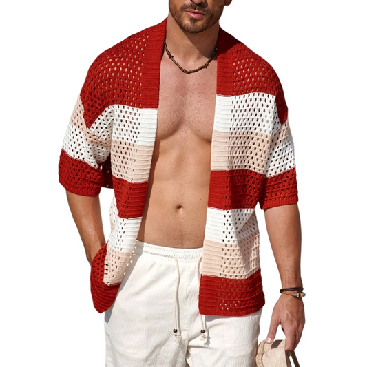 Men's Striped Short Sleeve Knit Cardigan MTA2841C3X