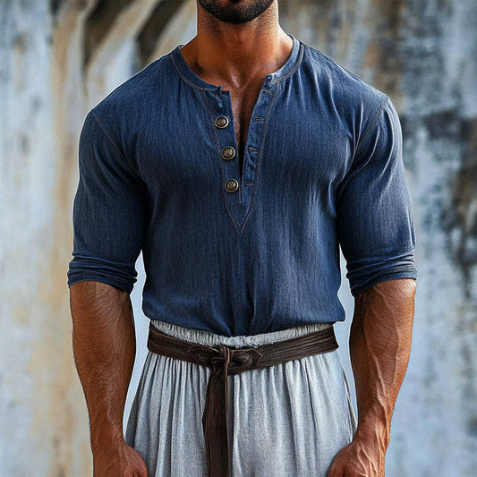 Men's Casual Button Round Neck Short Sleeve T-Shirt MTA0339D1X