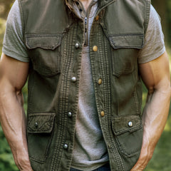 Olive Green Vest with Multiple Pockets for Outdoor Adventures