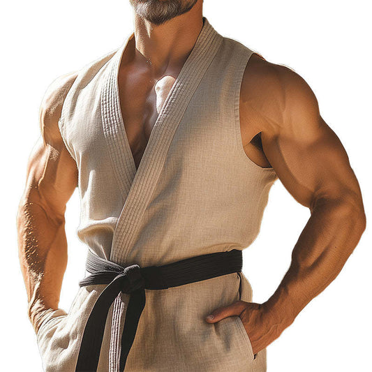 Men's Solid Color Lace-Up Vest (With Belt) MTA2467C8P