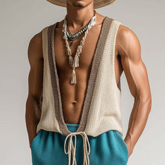 Men's Spring Fashion Towel Cloth Lace Up Sleeveless Shorts Set MTA0845D6P