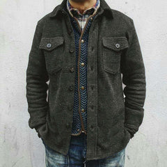 Men's Retro Solid Color Wool Double Breast Pocket Jacket 02219778Y