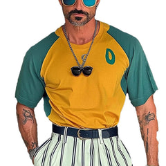 Men's Sports Contrast Color Round Neck Short Sleeve T-Shirt MTA2568C0X