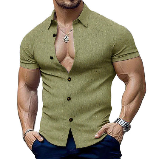 Men's Summer Business Textured Short Sleeve Slim Shirt MTA0301D4U
