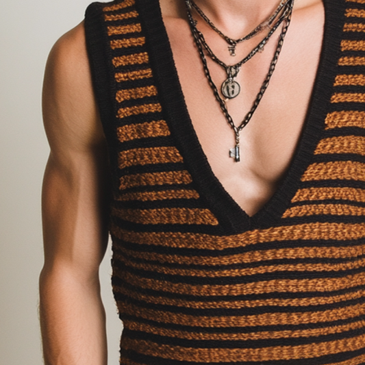 Men's Vintage Striped Knit V-Neck Tank Top MTA0965D2TO