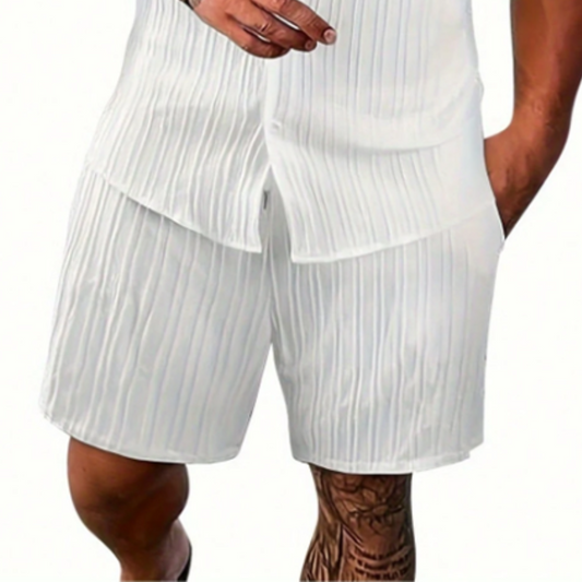 Men's Spring Fashion Casual Slim Fit Short Sleeve Shirt Length To Knee Shorts Set MTA0135D3K