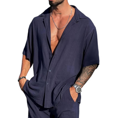 Men's Solid Loose Lapel Short Sleeve Shirt MTA0812D8Z