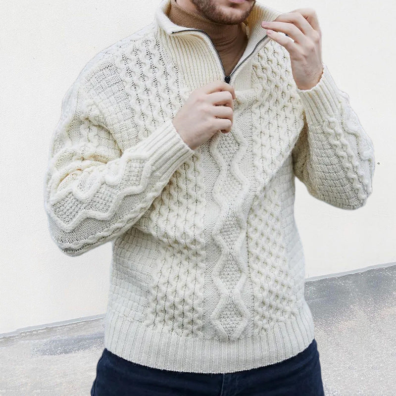 Cable Knit Zip-Up Sweater for Men - Winter Warmth and Stylish Design