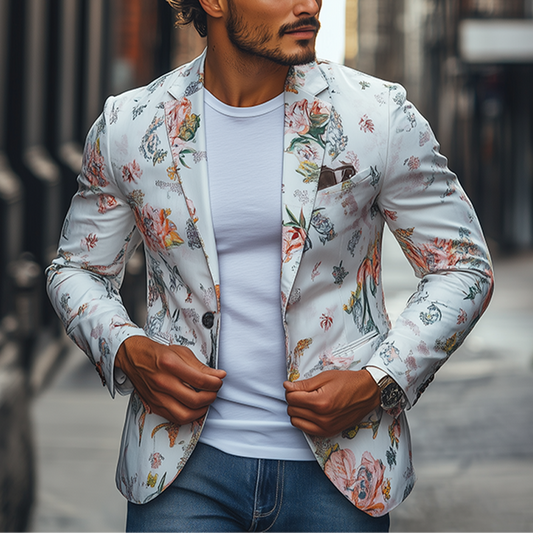 Men's Spring Retro Fashion Art Print Slim Fit Casual Blazer MTA2241C8K