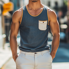 Men's Fashion Casual Round Neck Tencel Denim Slim Tank Top MTA0954D8K