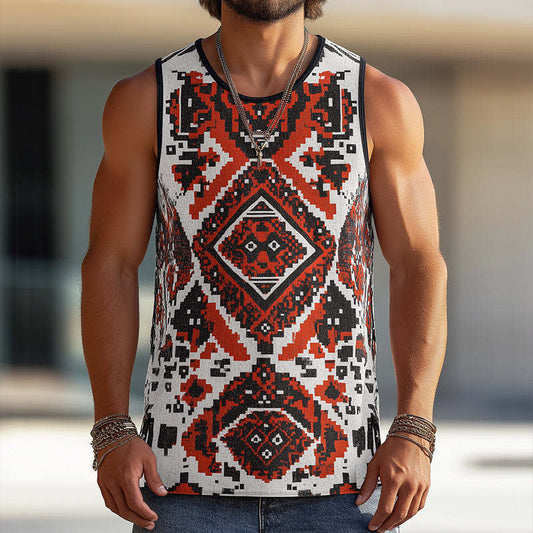 Men's Retro Casual Ethnic Style Printed Round Neck Tank Top MTA0257D8TO