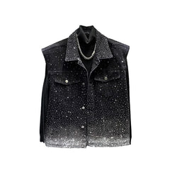 Sparkling Black Denim Jacket and Pants Set - Perfect for Night Out and Fashion Events
