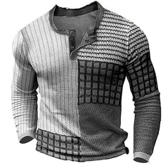 Stylish Long Sleeve Henley Shirt with Embroidered Details for Men