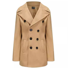 Classic Double-Breasted Pea Coat with Detachable Collar - Perfect for Winter and Fall Outfits