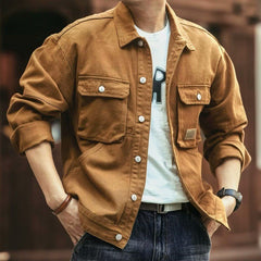 Men's Military-Style Utility Jacket with Multiple Pockets for Outdoor Adventures
