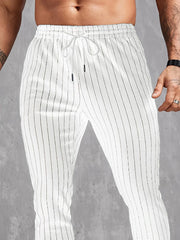 Men's Stylish Striped Jogger Pants With Adjustable Drawstring For Casual Wear