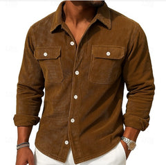 Men's Casual Corduroy Shirt With Chest Pockets - Perfect For Fall And Winter Outfits
