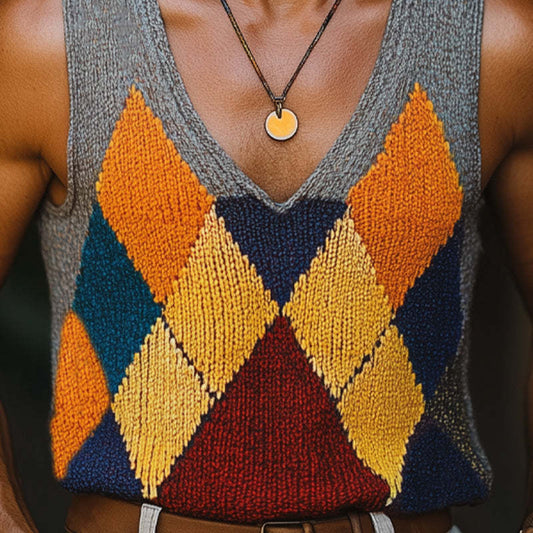 Men's Summer Fashion Diamond Colorblock Knitted Tank Top MTA0727D7U