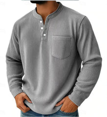 Stylish Henley Shirt With Vertical Stripes For Men - Perfect For Casual And Everyday Wear