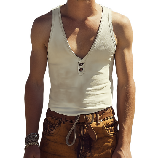Men's Spring And Summer Fashion Casual Slim Fit Deep V-Neck Suede Vest MTA0238D8K
