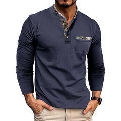 Men's Casual Henley Shirt with Camouflage Accents - Perfect for Everyday Wear