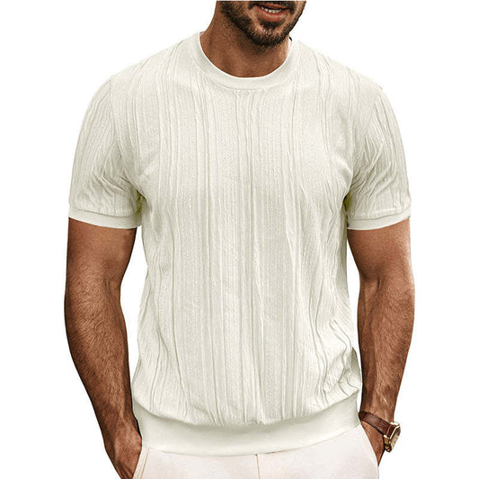 Men's Casual Round Neck Textured Short Sleeve T-Shirt MTA0112D7X