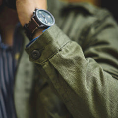 Military-Style Jacket with Striped Shirt Combo for Men - Perfect for Casual and Outdoor Adventures