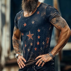 Men's Retro Casual Star Universe Printed Round Neck Short Sleeve T-Shirt MTA2112C7TO