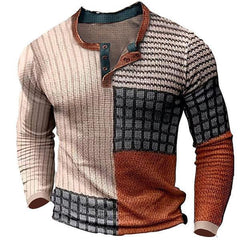 Stylish Long Sleeve Henley Shirt with Embroidered Details for Men