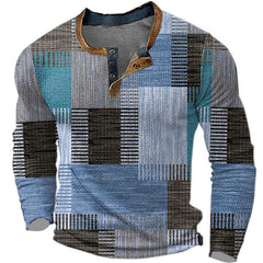 Stylish Long Sleeve Henley Shirt with Embroidered Details for Men