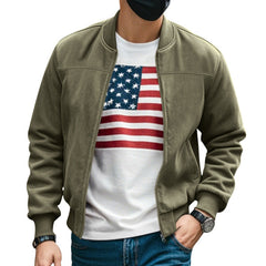 Men's Solid Color Fleece Zip Jacket - Casual Retro Long-Sleeve Cardigan Coat