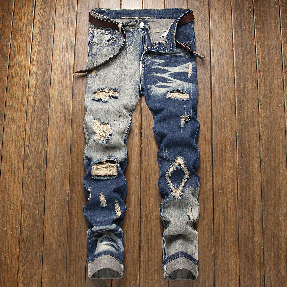 Distressed Denim Jeans With Unique Ripped Design For Men