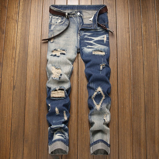 Distressed Denim Jeans With Unique Ripped Design For Men