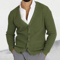 Olive Green V-Neck Cardigan For Men - Stylish And Comfortable Knitwear