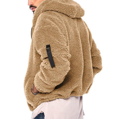Men's Solid Color Double Fleece Warm Loose Hooded Jacket 18771046X