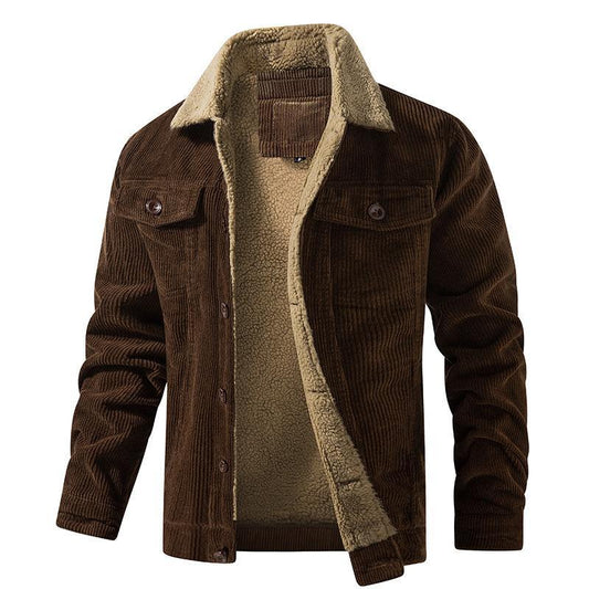 Men's Solid Vintage Plush Collar Corduroy Jacket 67542039Y