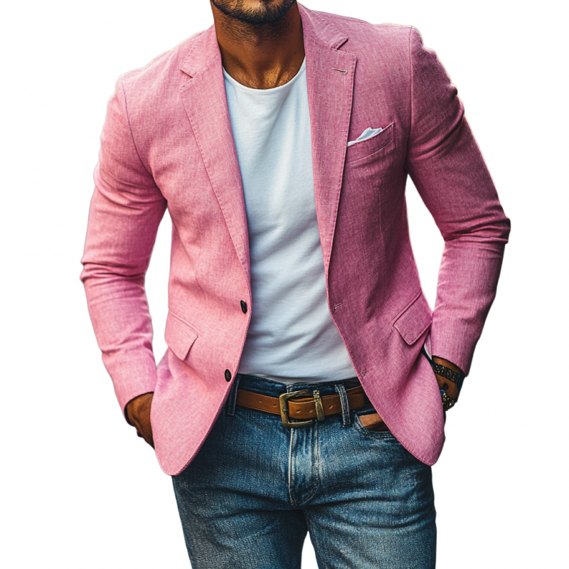 Men's Casual Linen Notched Lapel Single Breasted Slim Fit Blazer MTA0297D5M