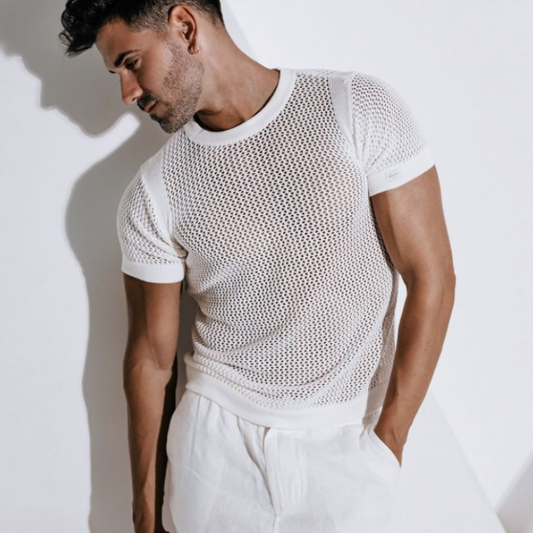 Men's Spring And Summer Fashionable Casual Slim Fit Knitted Short-sleeved T-shirt 66493524K