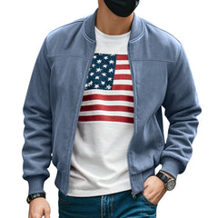Men's Solid Color Fleece Zip Jacket - Casual Retro Long-Sleeve Cardigan Coat